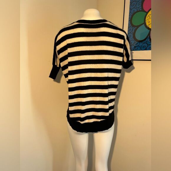 Autumn Cashmere Black and White Striped Short Sleeve Cashmere Sweater Size XS - Picture 4 of 6
